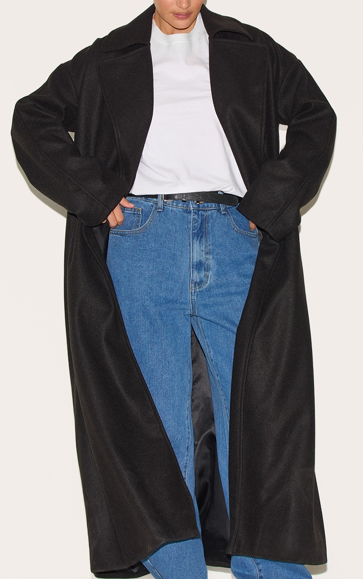 Black Wool Look Oversized Drop Shoulder Coat image 4