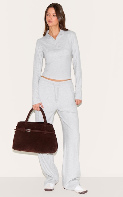 Pantalon droit très doux gris clair à taille basse