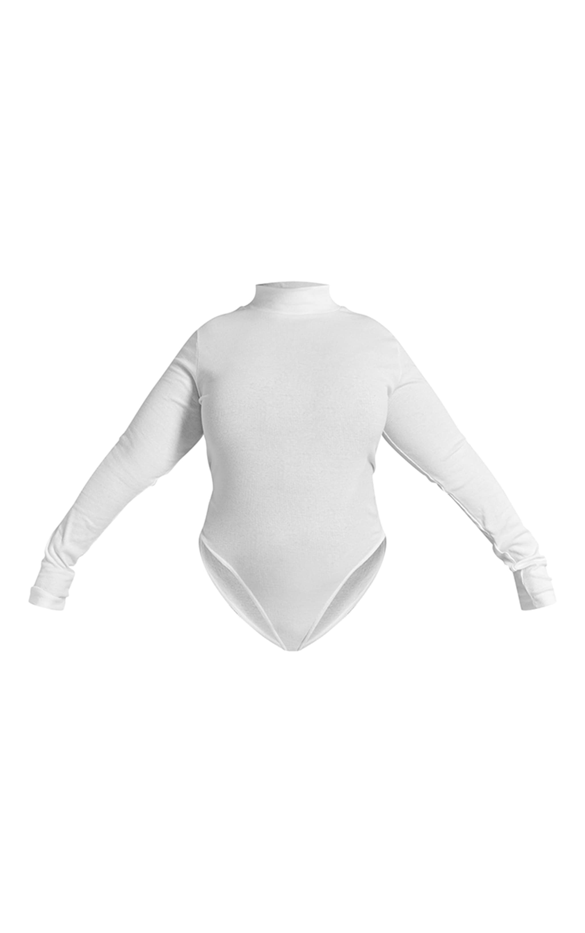 Plus White Basic Rib Long Sleeve High Neck Bodysuit image 5