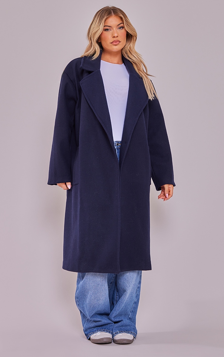 Navy Oversized Drop Shoulder Wool Look Coat image 1