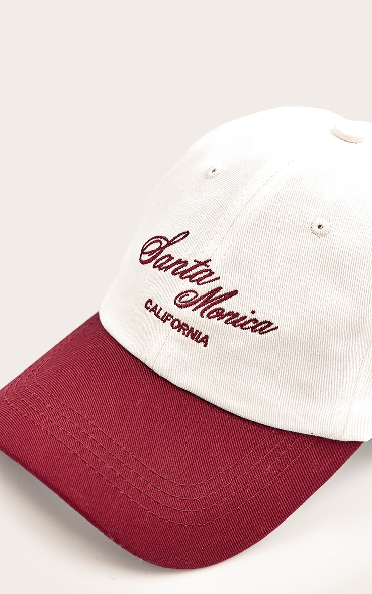Cream and Burgundy Santa Monica Baseball Cap image 4