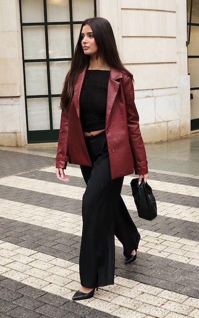 Cherry Red Faux Leather Blazer