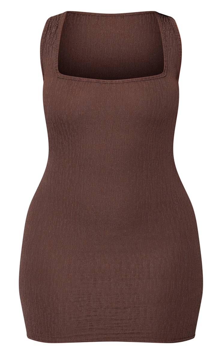 Shape Chocolate Brown Textured Square Neck Bodycon Dress image 5