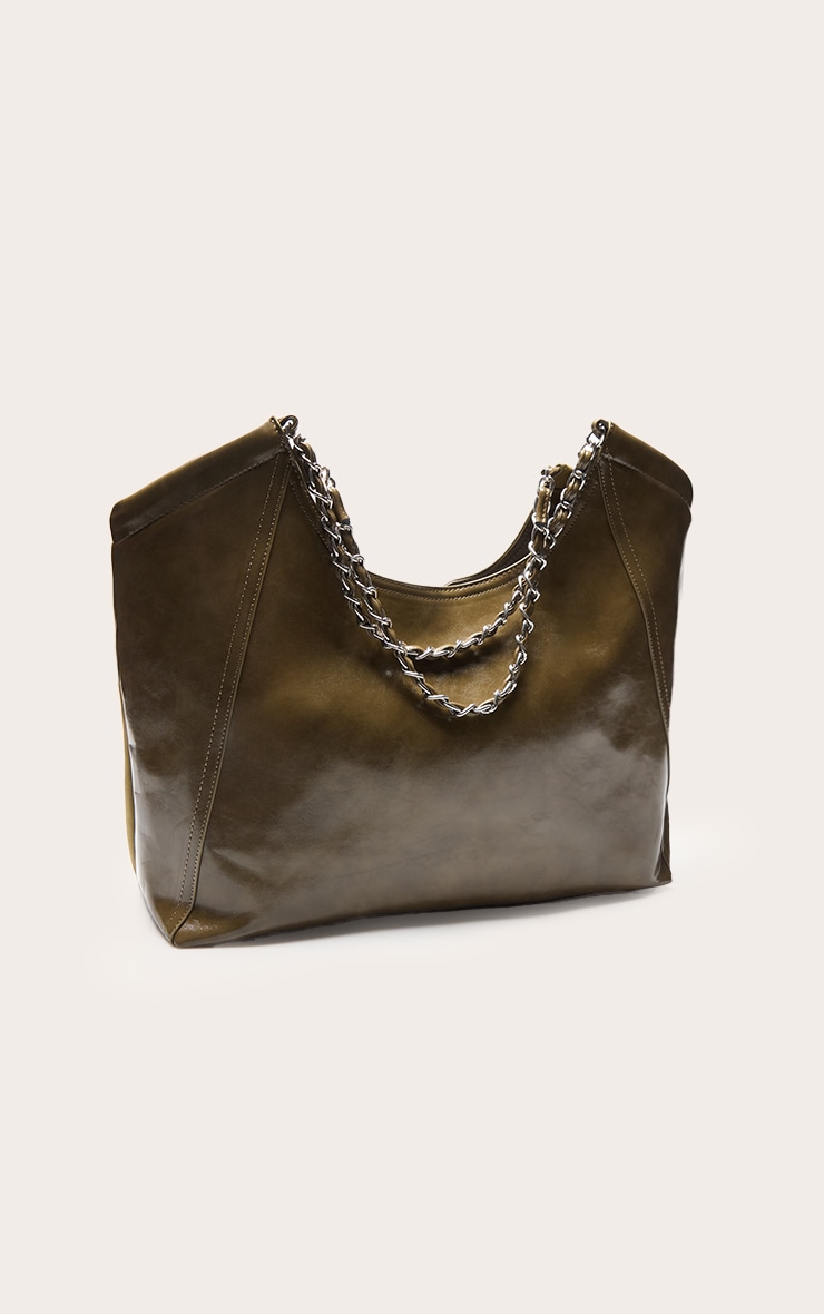 Khaki PU Faux Suede Slouchy Tote Bag image 3