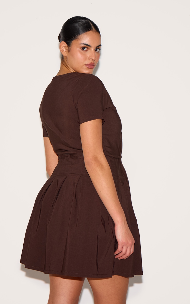 Plus Chocolate Pleat Hem Detail Tailored Mini Dress image 2