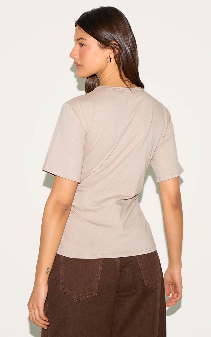 Sand Cotton Ruched Side Detail T Shirt image 2