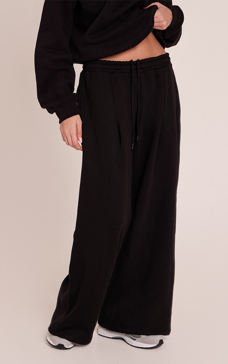 Black Pleat Detail Extreme Wide Leg Track Pants image 2