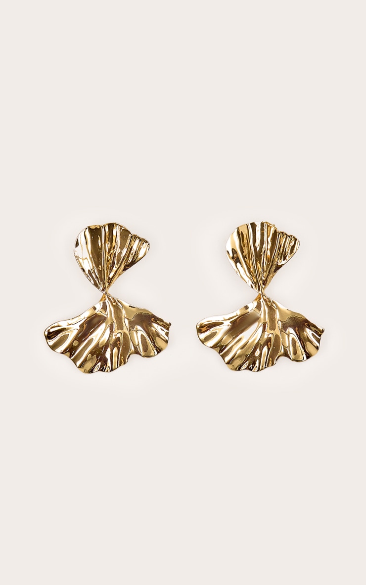 Gold Pleated Twist Statement Earrings image 3