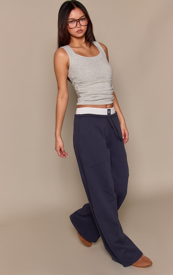 Navy Elastic Boxer Waistband Straight Leg Track Pants