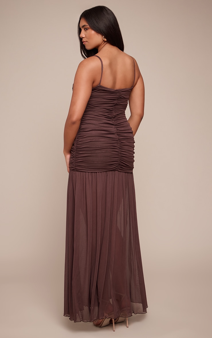 Shape Robe longue chocolat froncée devant à ourlet tombant image 2