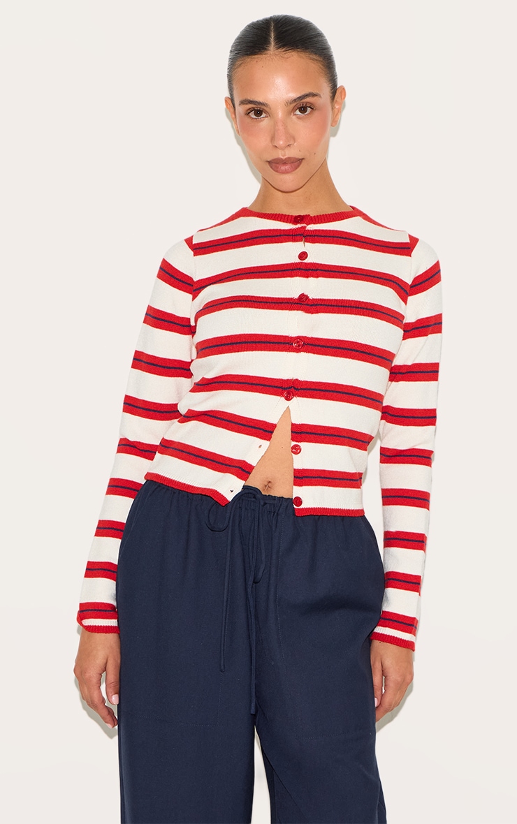 Haut Long Tricoté à Rayures Rouges, Taille Petite image 1