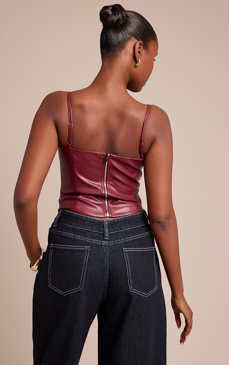 Plum Faux Leather Bonded Strappy Corset image 2