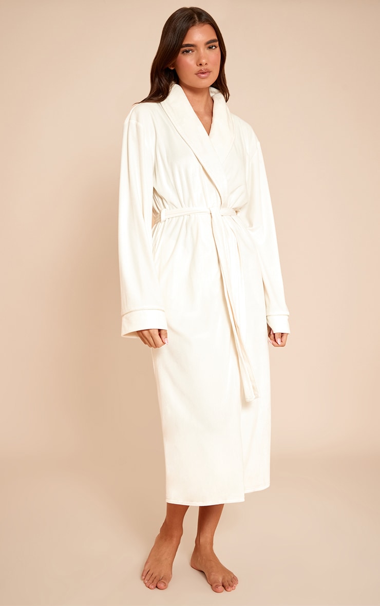 Cream Soft Touch Piping Detail Dressing Gown
