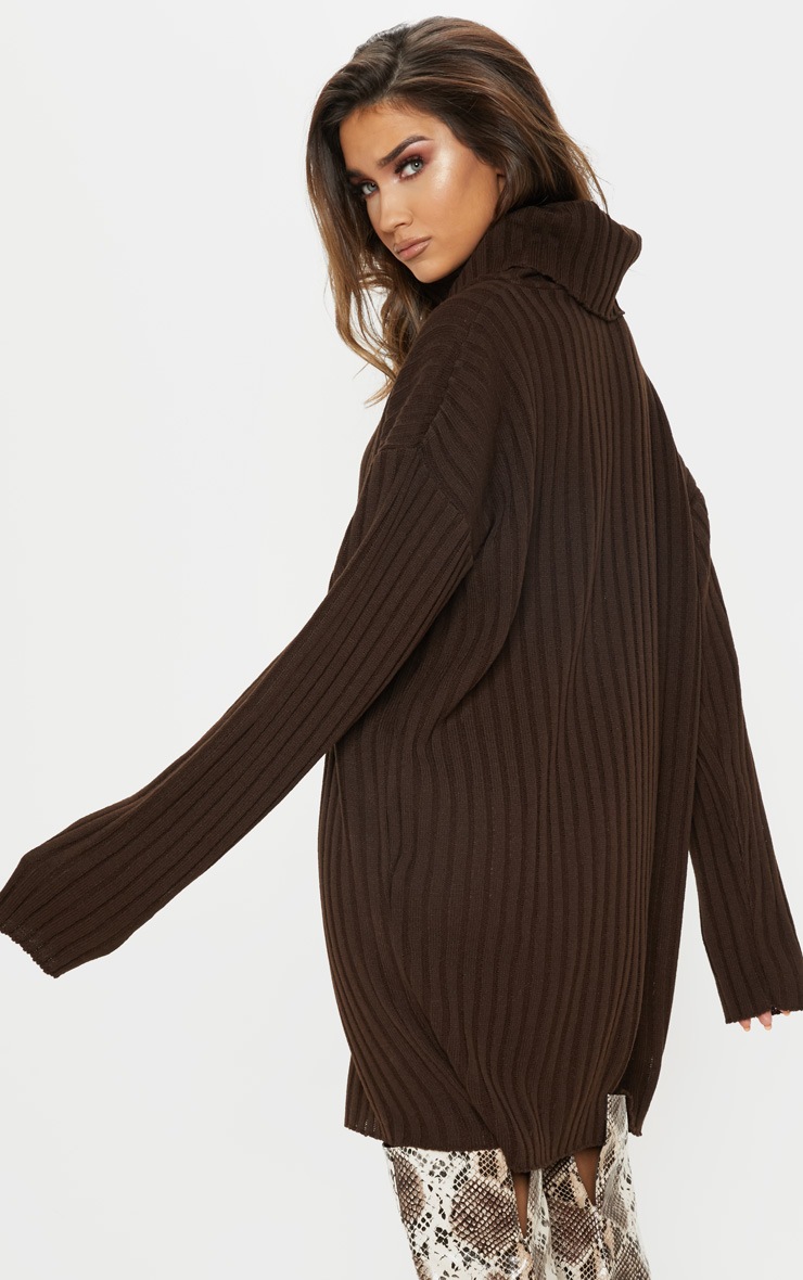 Ribbed Knit Dress in Dark Brown main image 1
