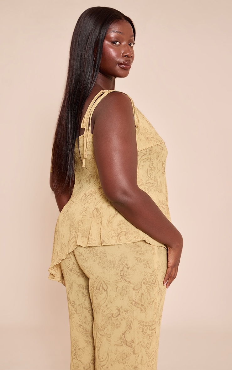 Plus Chartreuse Abstract Print Chiffon Frill Cami Top image 2
