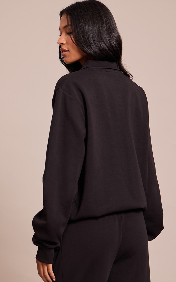 Tall Black Embroidered Interlock Button Polo Sweatshirt image 2