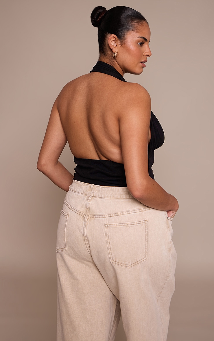 Plus Black Sculpt Ruched Halterneck Top image 2