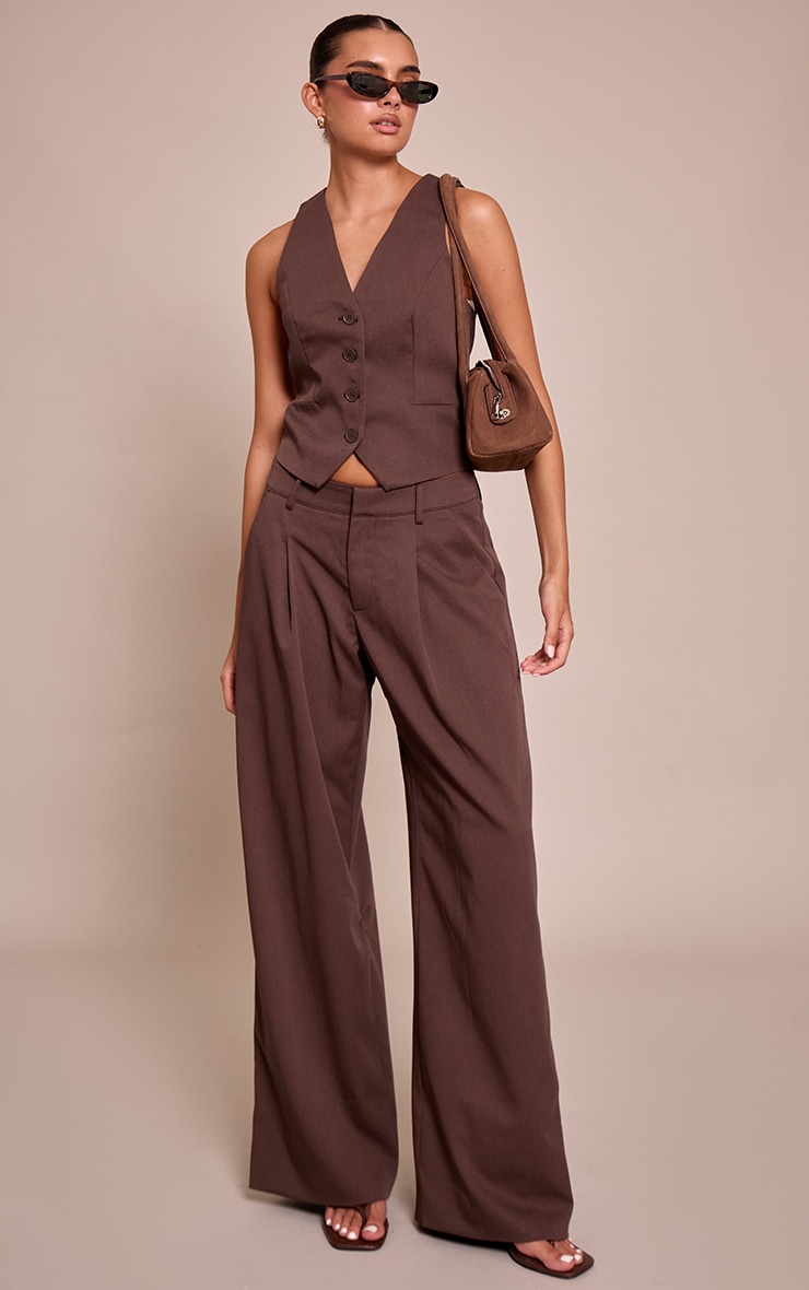 Dark Brown Tailored Woven Wide Leg Pleated Pant image 2