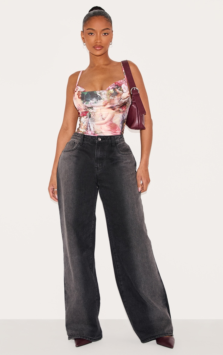Shape Rose Femme Renaissance Print Slinky Cowl Neck Bodysuit image 3