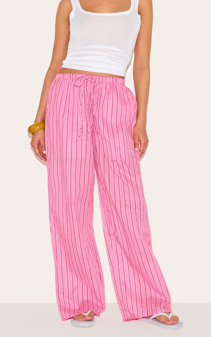 Pantalon Petite rose à rayures fines tissé avec cordon de serrage à la taille image 1