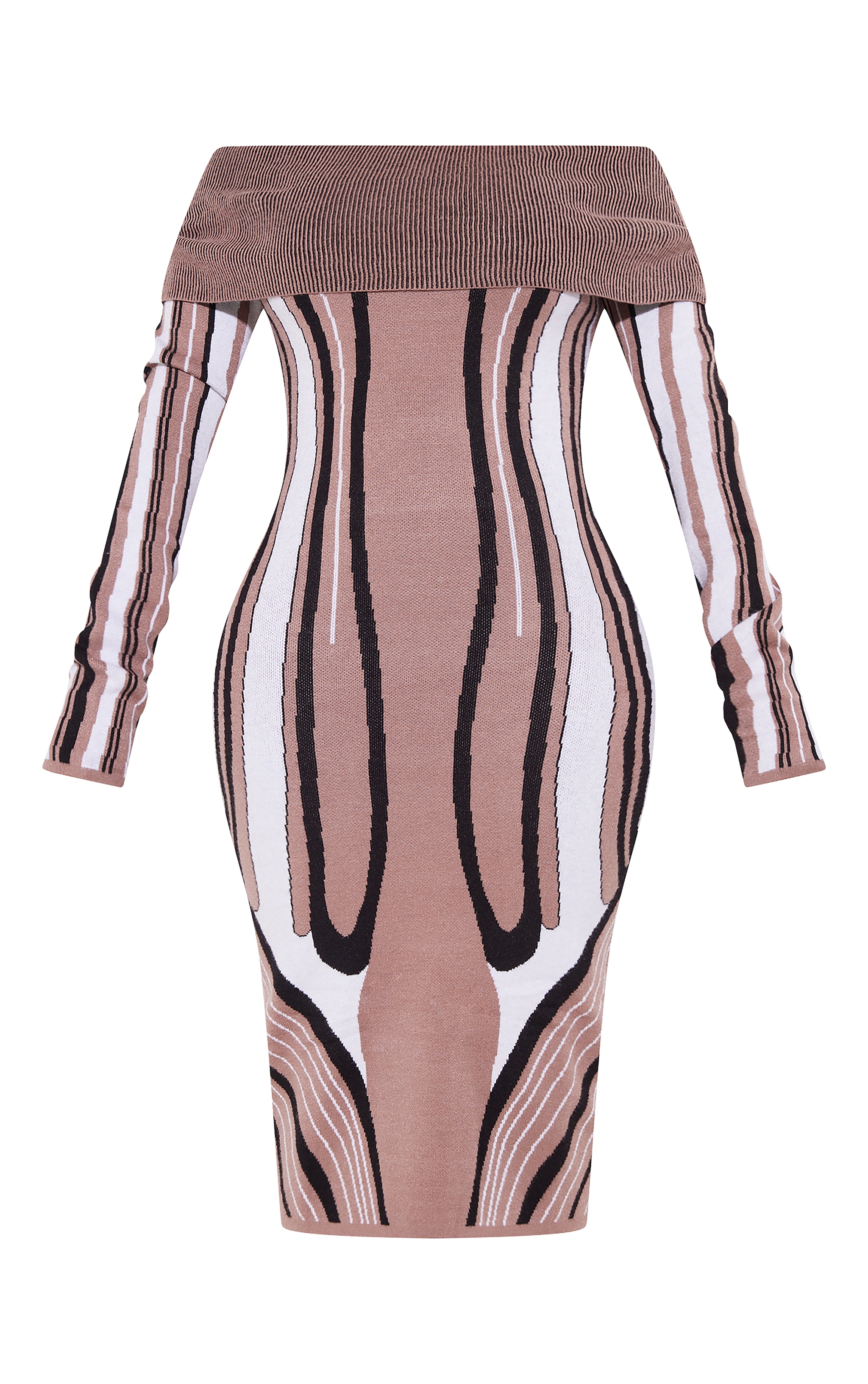Shape Black Knit Abstract Print Bardot Midaxi Dress image 5