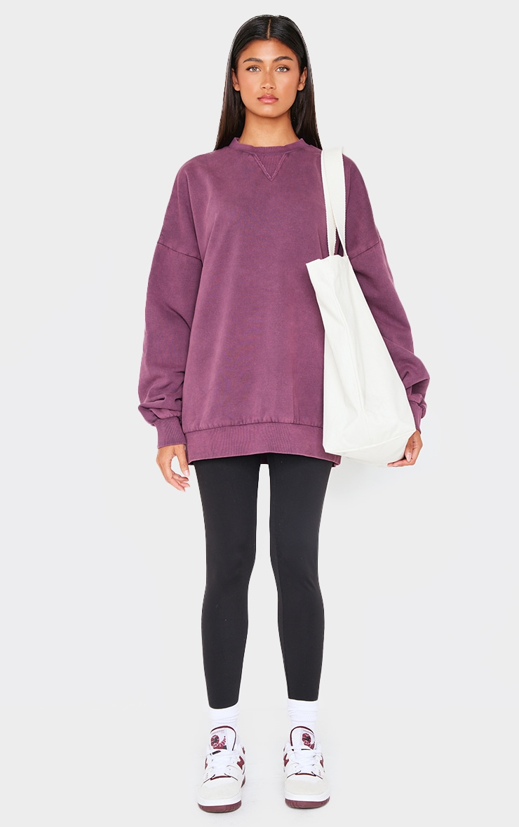 Burgundy Washed Slouchy Crew Neck Sweatshirt image 3