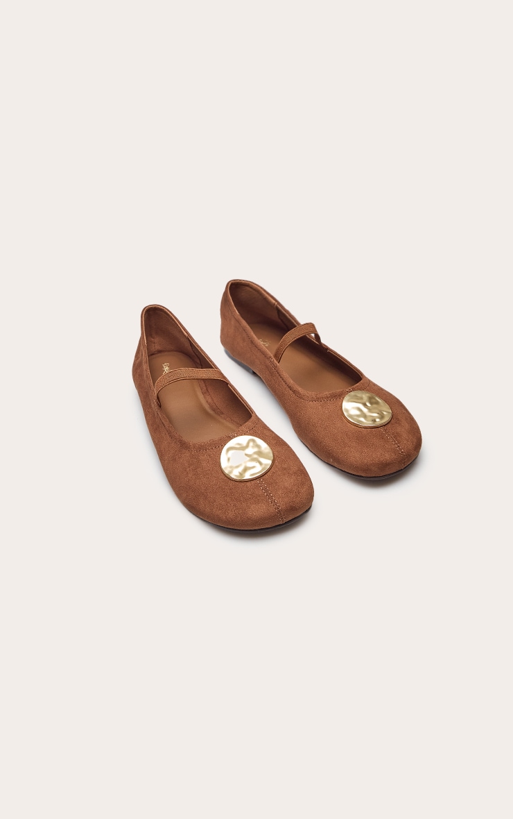 Chocolate Faux Suede Gold Embellished Ballet Flat image 3