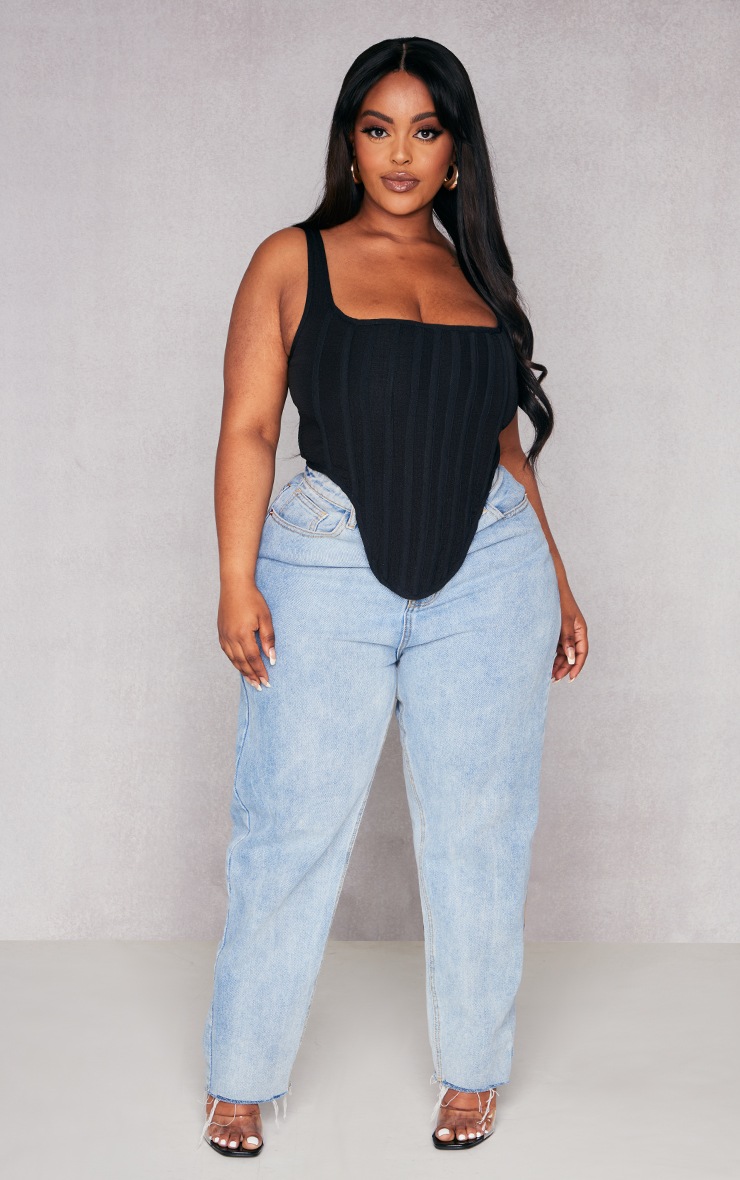 Plus Black Textured Boned Corset Top | Plus Size | PLT