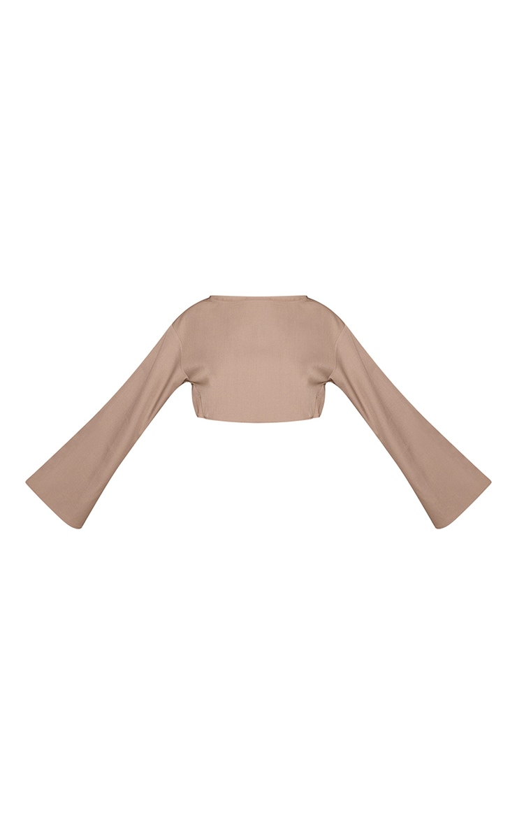 Taupe Woven Boat Neck Top image 5