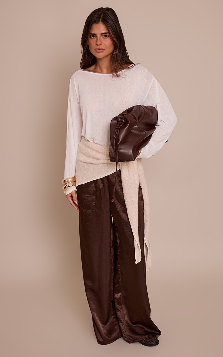 White Oversized Burnout Mesh Long Sleeve Top  image 3