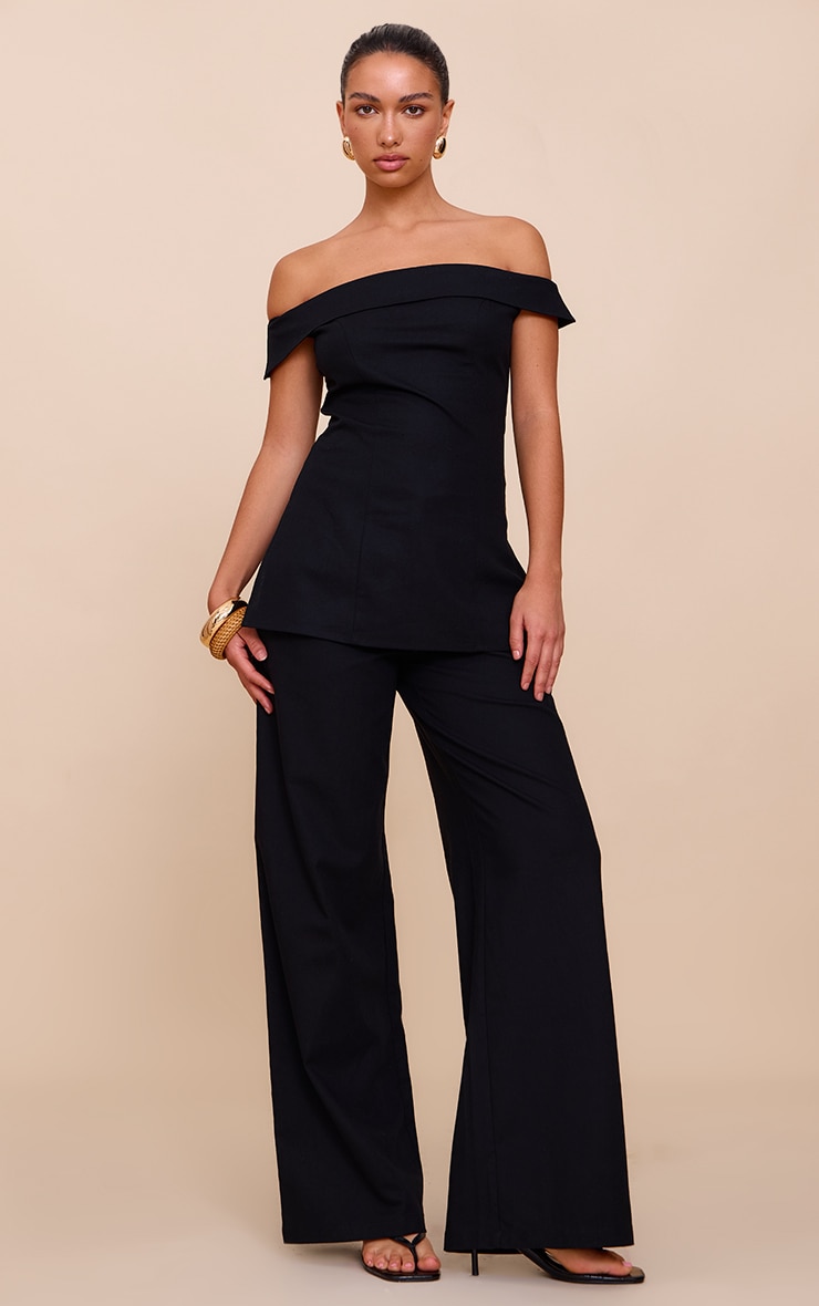 Black Textured Tailored Wide Leg Pants image 1