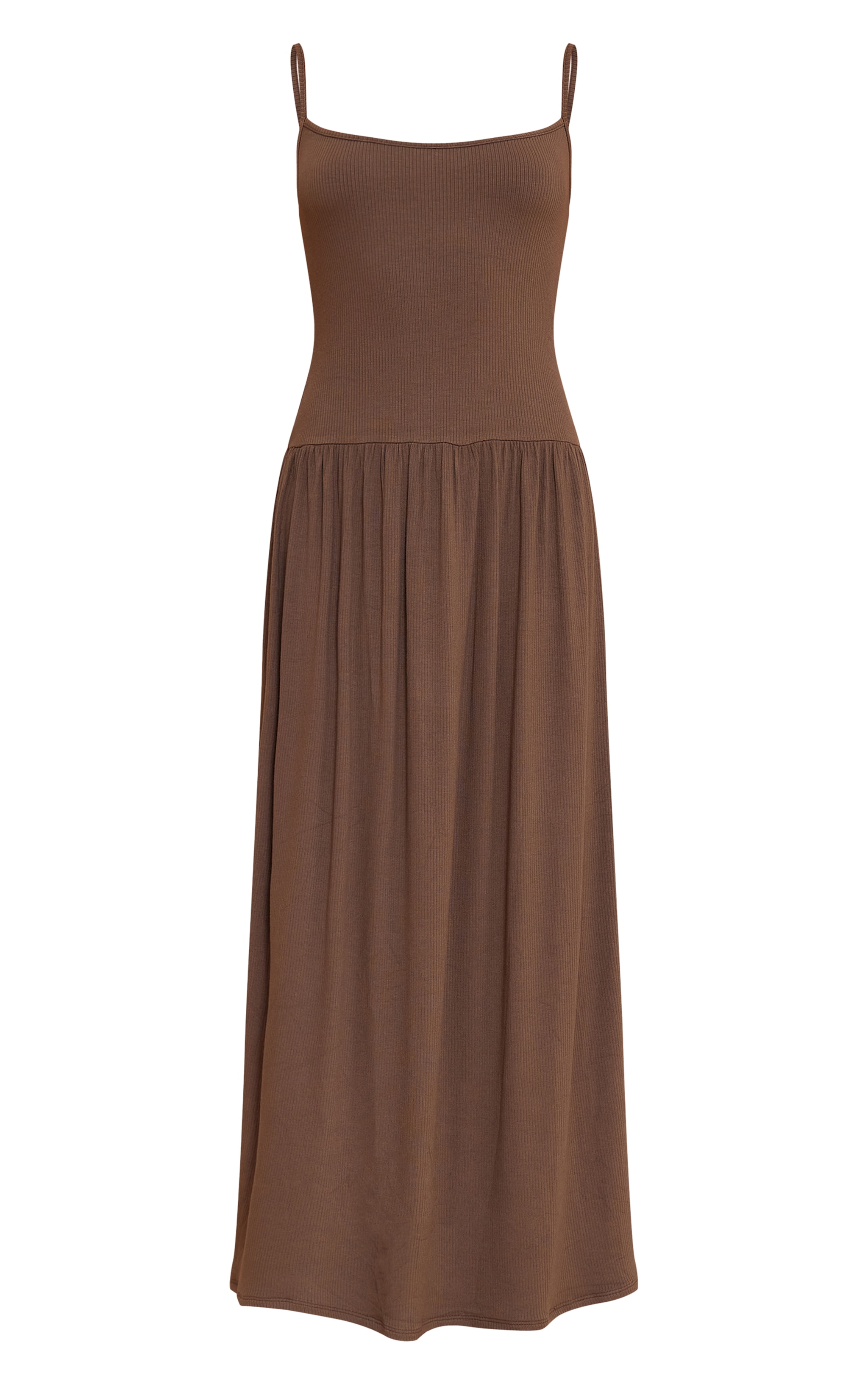 Petite Taupe Strappy Ribbed Flowy Maxi Dress image 5