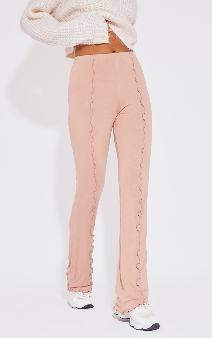 Stone Seam Detail Lettuce Hem Flare Trousers PrettyLittleThing USA