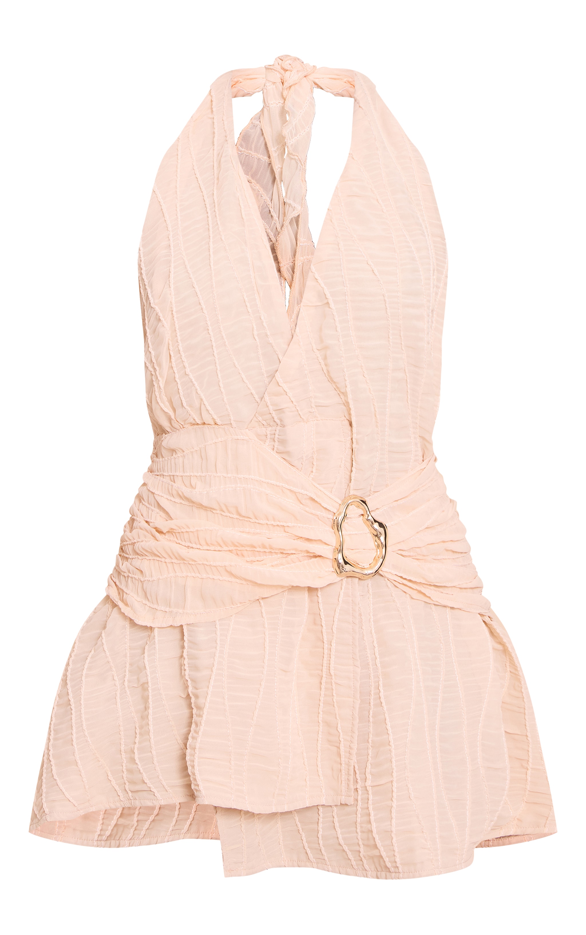 Peach Texture V Neck Belt Shift Dress image 5