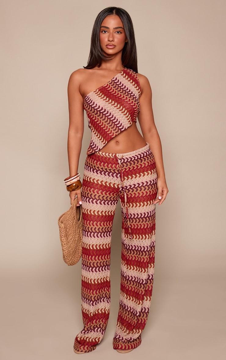 Petite Multi Patterned Tie Front Straight Leg Crochet Trousers