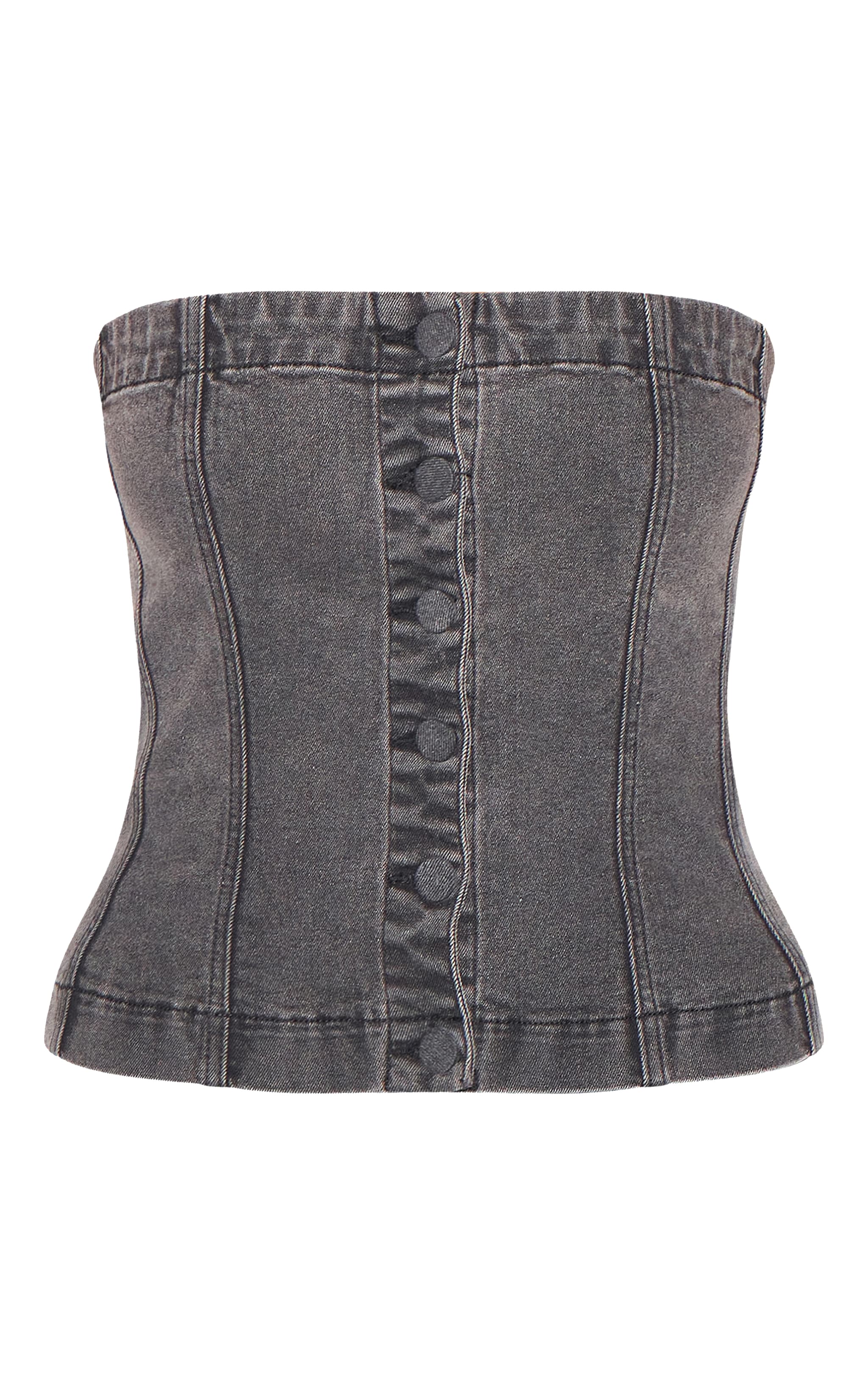 Washed Black Covered Button Longline Denim Top image 5