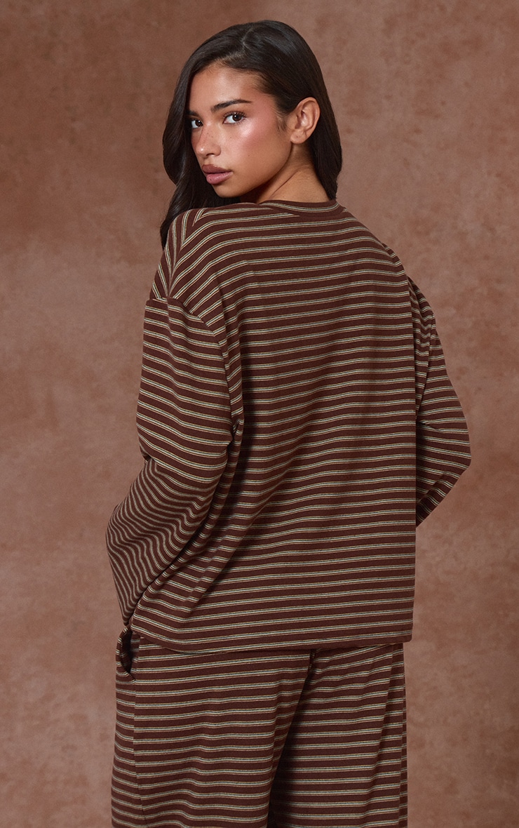 Chocolate Striped Soft Fleece V Neck Sweatshirt image 2