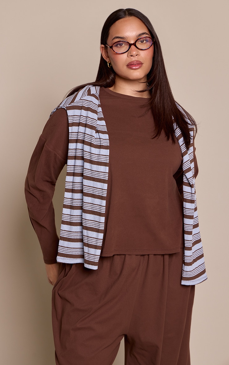 Plus Chocolate Soft Touch Oversized Long Sleeve Tshirt