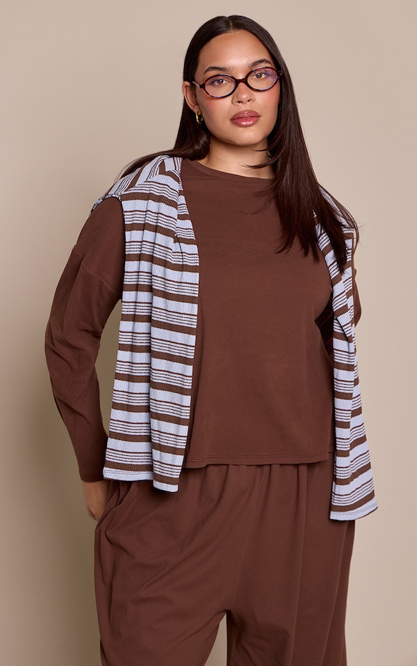 Plus Chocolate Soft Touch Oversized Long Sleeve Tshirt