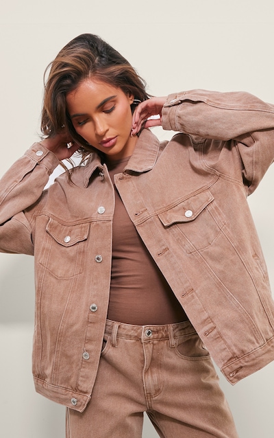 Washed Taupe Oversized Boyfriend Denim Jacket