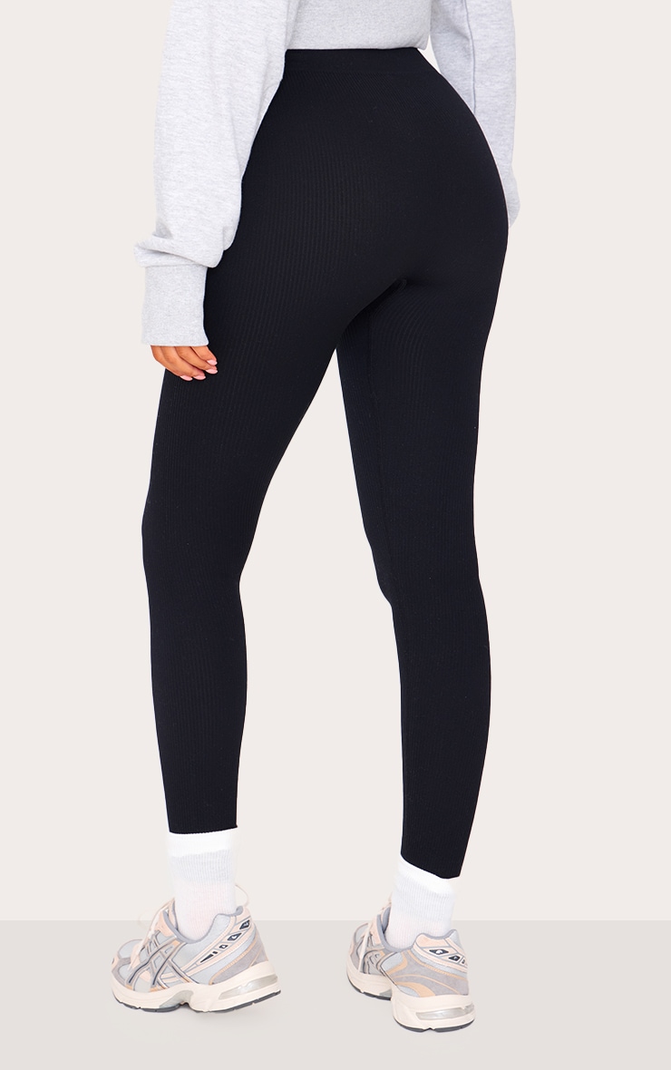 Tall  Black Structured Contour Ribbed Leggings image 3