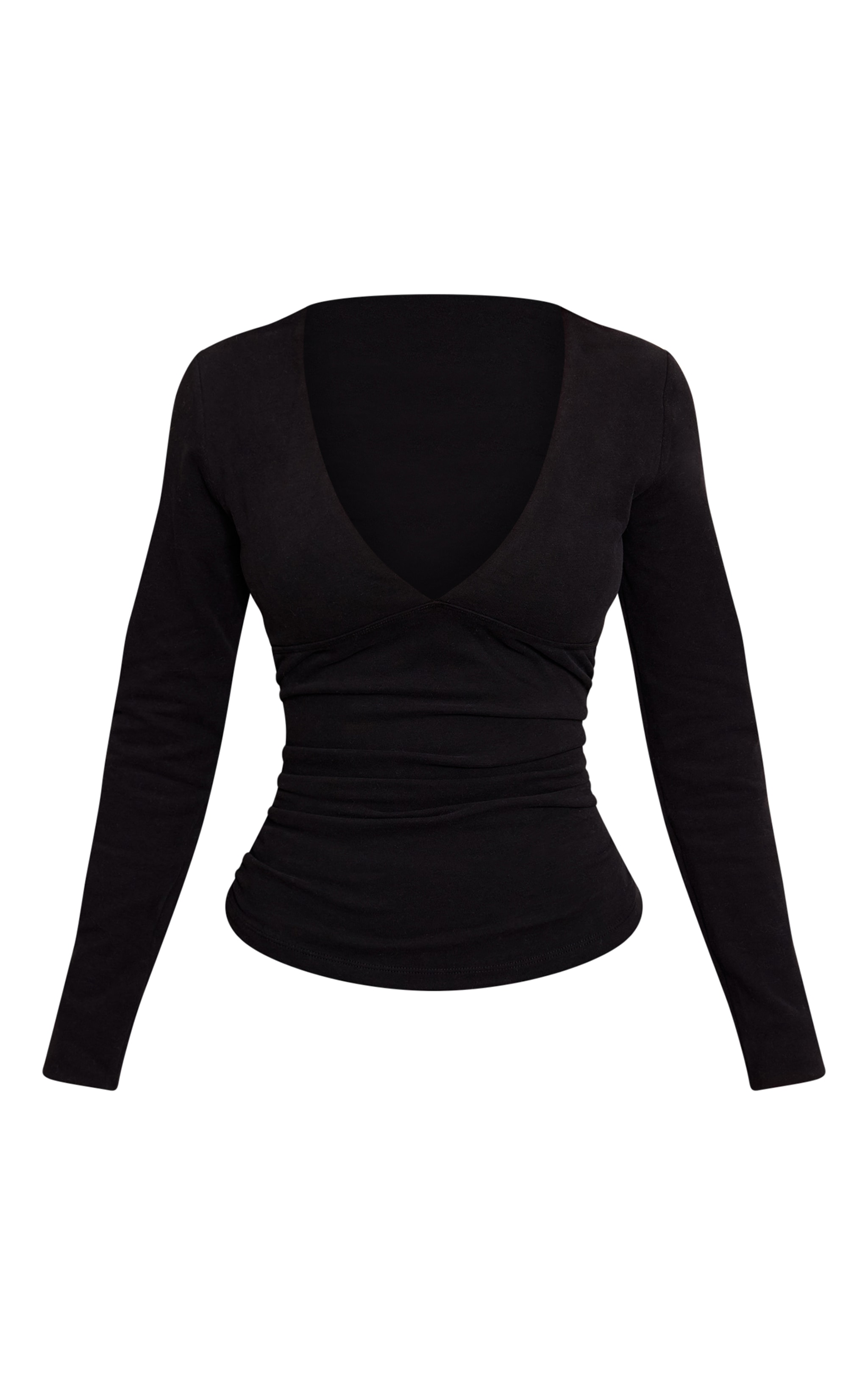 Petite Black Soft Cotton V Neck Long Sleeve Top image 5