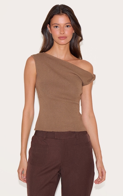 Mocha Fine Knit Twist Neck Vest Top