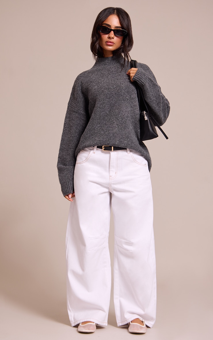 Petite Charcoal Knit Oversized Polo Neck Sweater image 3