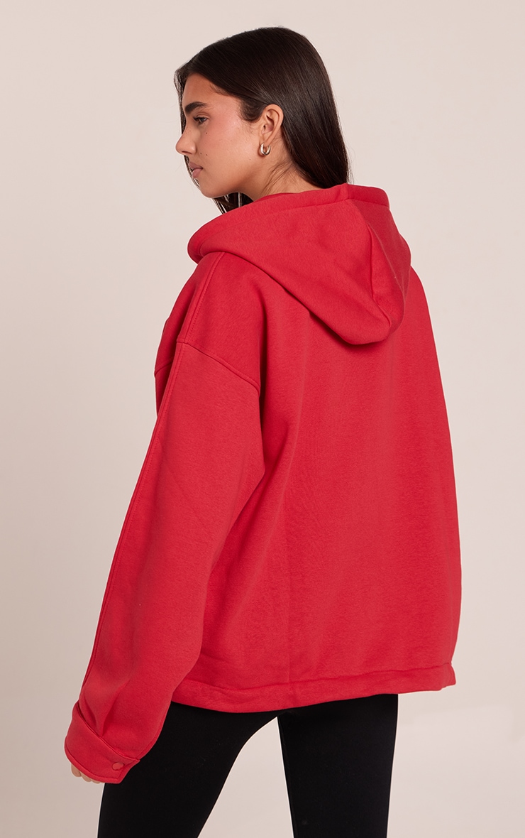 Red Oversized Zip Up Toggle Waist Hoodie image 2