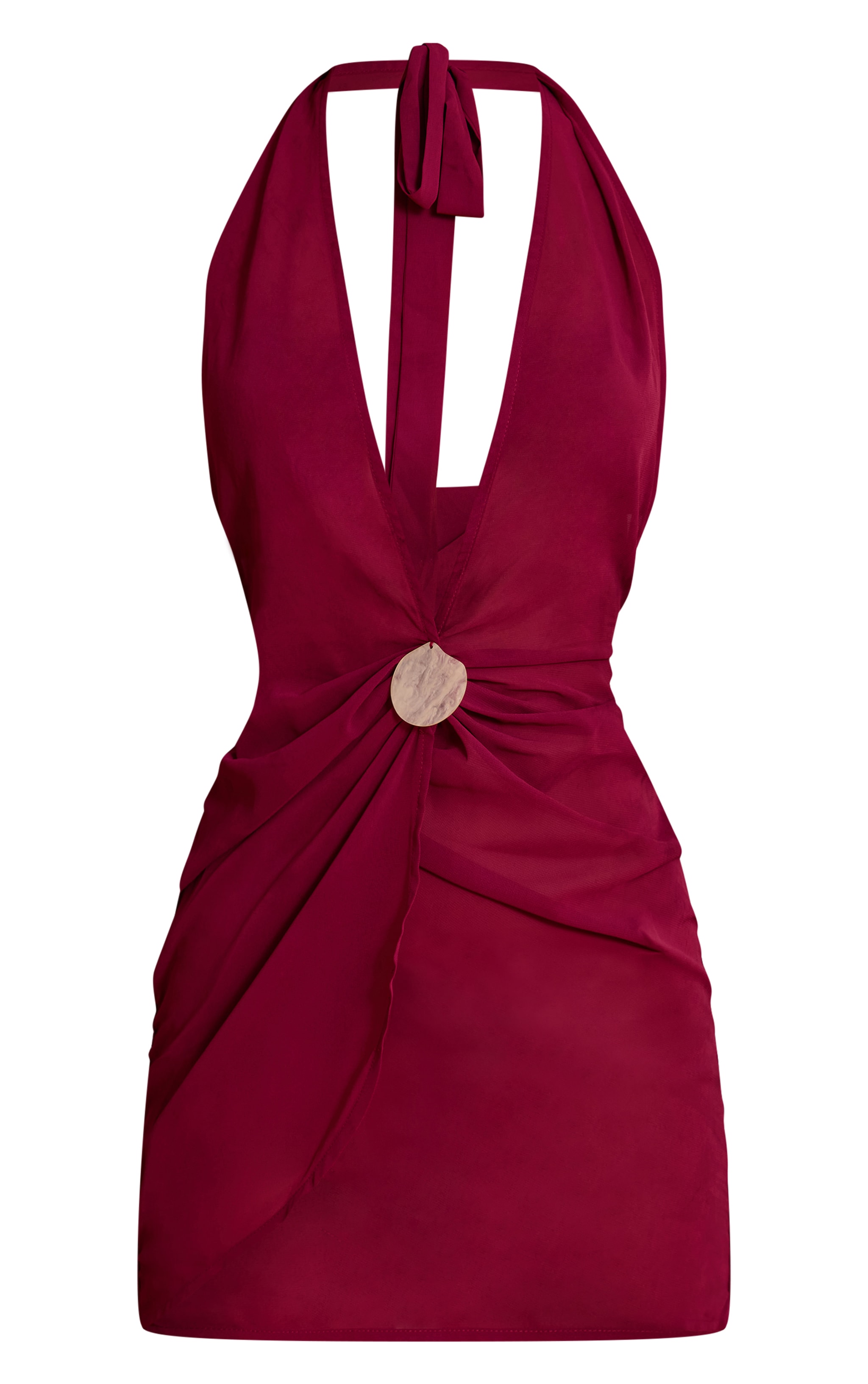 Magenta Chiffon Ruched Halter Neck Mini Beach Dress image 5
