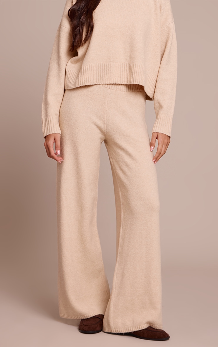 Pantalon large maille tricot beige image 2