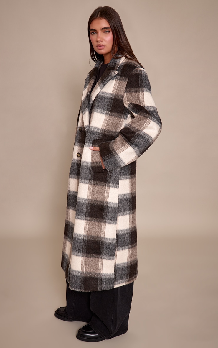 Manteau long structuré en effet laine à carreaux image 3