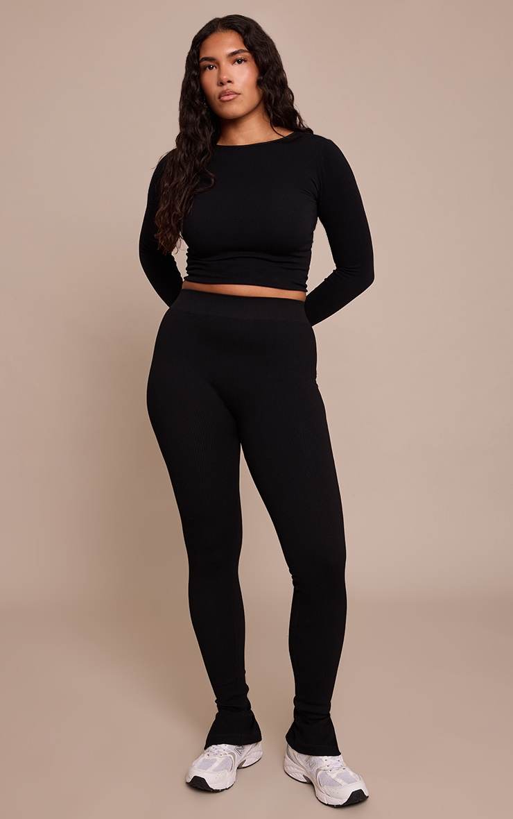 Shape Black Contour Ribbed Split Hem Leggings image 1