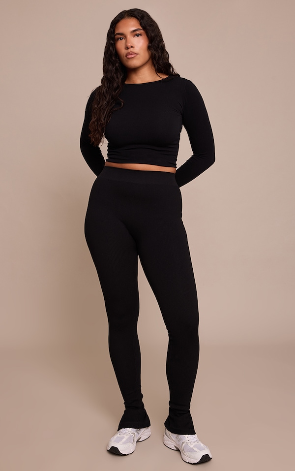 Shape Black Snatched Ribbed Split Hem Leggings